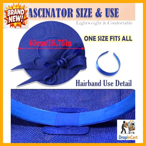 Wide Brim Fascinator Hat Elegant Tea Party Headband Derby Wedding Cocktail main image 5